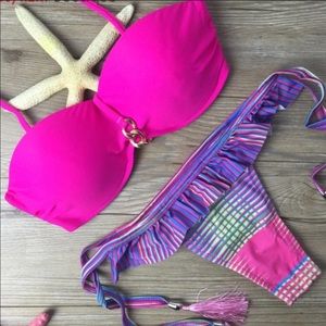 Hot Pink Bandeau Bikini with Brazilian Bottoms
